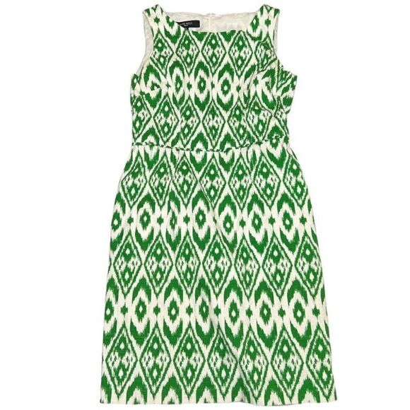 Nine West Dress WMNS 10 Green Vintage Geometric Summer Sheath Work Office Print - Picture 1 of 10